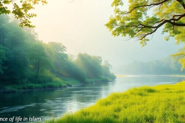 Pemandangan alam yang tenang, merefleksikan kehidupan dalam Islam.