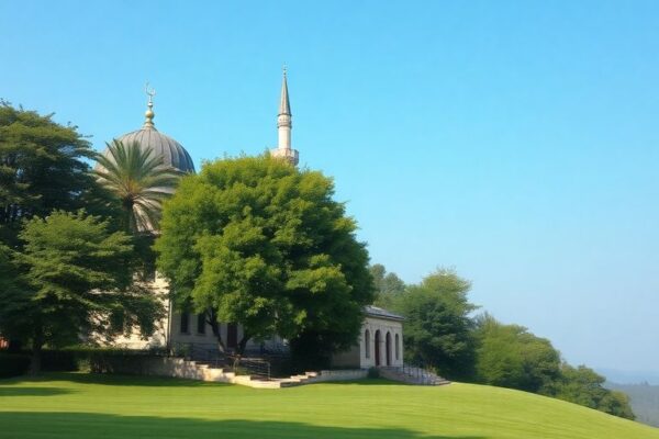 Masjid dikelilingi alam yang tenang dan damai.