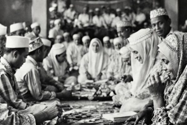 Gambaran sejarah Nahdlatul Ulama dengan anggota berkumpul.