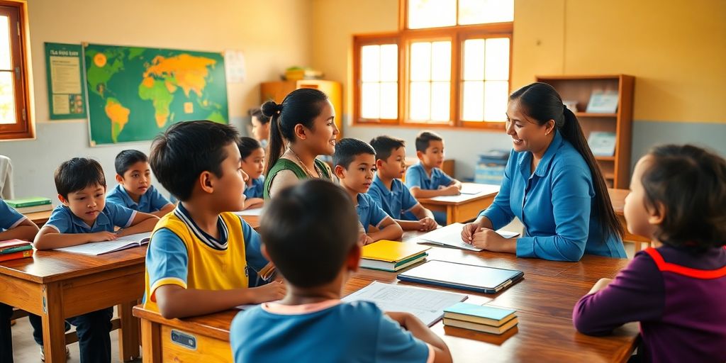 Kelas pesantren dengan siswa dan guru yang aktif.